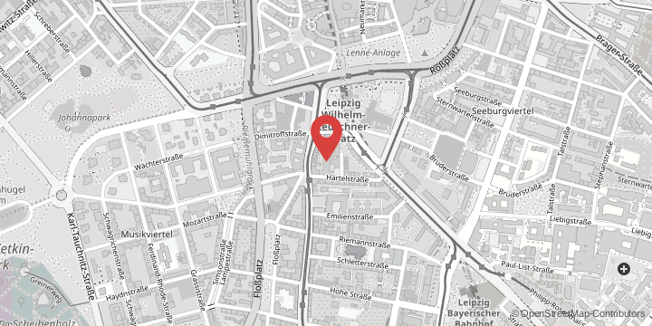 the map shows the following location: Institute of Medical Physics and Biophysics, Härtelstraße 16-18, 04107 Leipzig